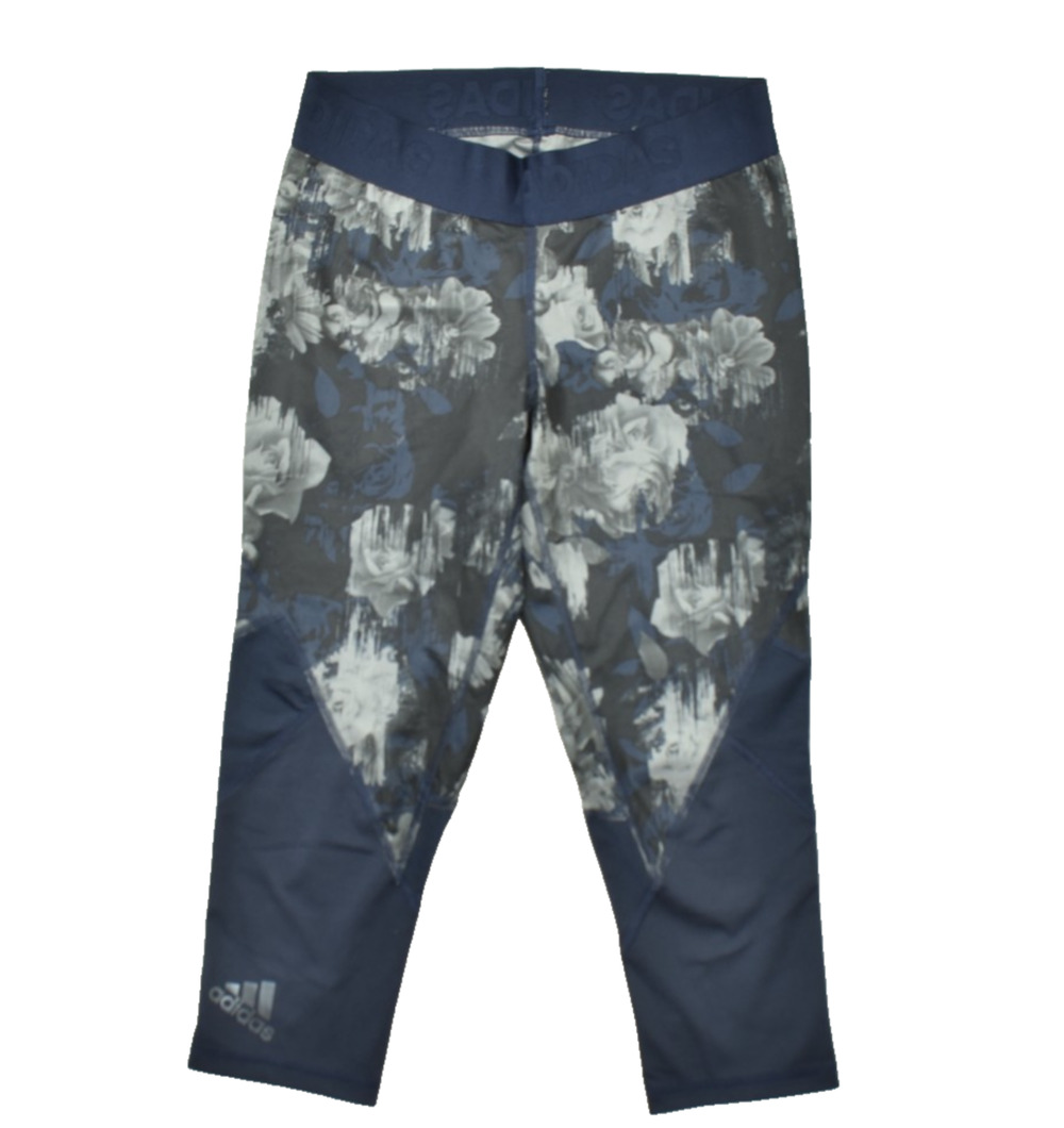 Adidas Techfit Compression Climacool Crop Floral Leggings Navy Gray M Gym Run